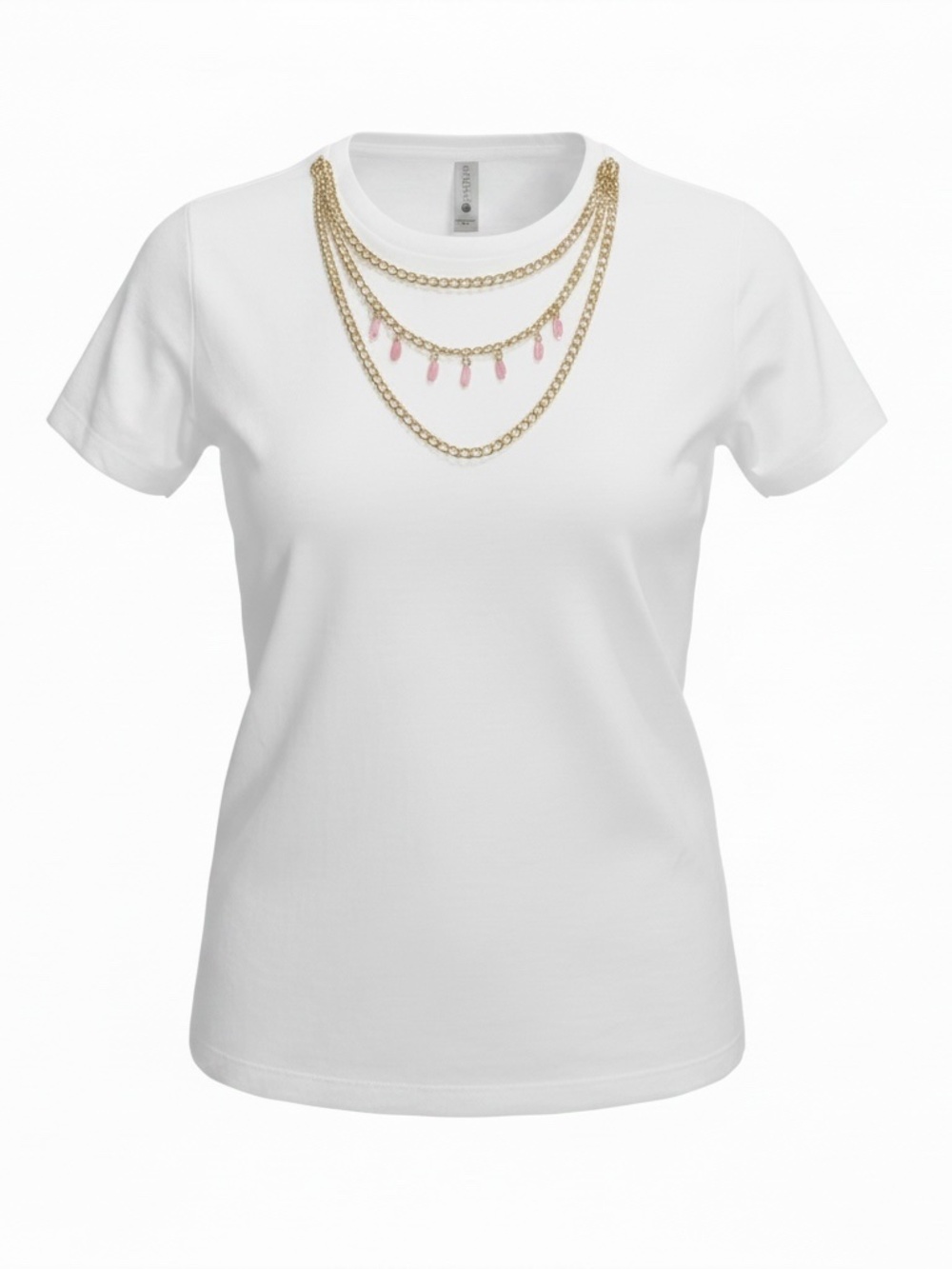 White Tee With Monogrammed Chain